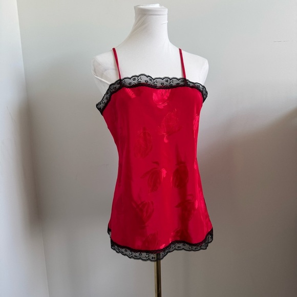 Y2K Red Rose Lace Camisole | Vintage Satin Tank Top | Fairycore Lingerie Style - Picture 2 of 6